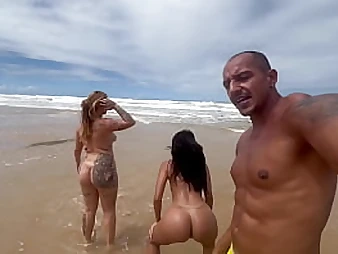 Pitbull Porn and I got bare and boinked on the beach - we even gave our bikinis to the studs!