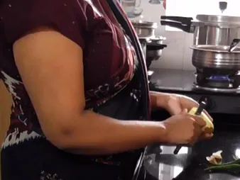 Stepson plows YourDisha's Indian pussy everywhere the kitchen on every side his chubby cock